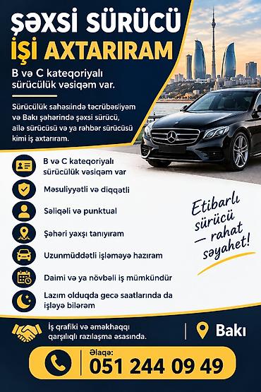 Şəxsi sürücü xidməti – Bakı B və C kateqorialı sürücülük vəsiqəsi