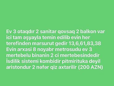 3 otaqlı mənzil kirayə. 2 sanitar qovşaq, 2 balkon. Mənzil tam