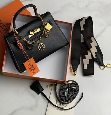 гермес сумка: Сумка Hermes Kelly мини, черная - Материал: фактурная кожа — 1