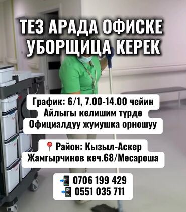 рынок чынар: Талап кылынат Тазалоочу, Офис, Иш тартиби: Алты күндүк
