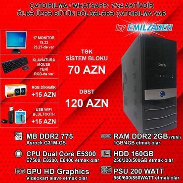 Masaüstü kompüterlər və iş stansiyaları: Masaüstü Kompüter "G31/Dual Core E5300/2GB Ram/160GB HDD" Ofis üçün