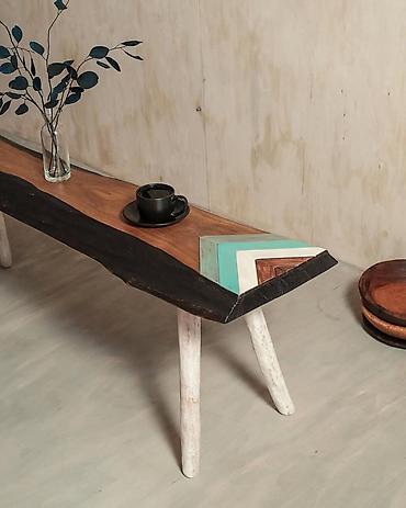 taxta skamya: Taxta skamya – etnik/boho üslubunda - Material: massiv ağac lövhə — 2