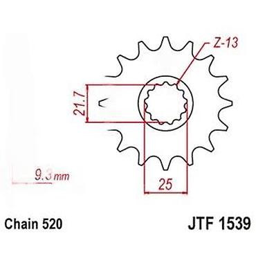 Motocikli i skuteri: Prednji lančanik JT Sprockets JTF1539 – 13 zubaca (Z-13), za lanac — 4
