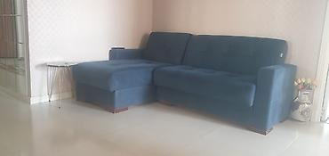 Mavi rəngdə künc-divan (L-forma) - Rəng: dərin mavi - Üst material