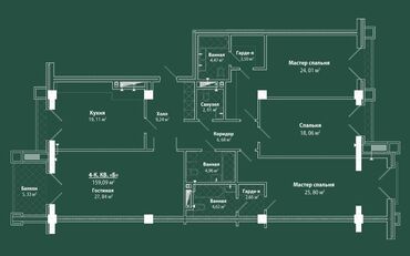 3х комн кв: 4 комнаты, 161 м², Элитка, 2 этаж, ПСО (под самоотделку)