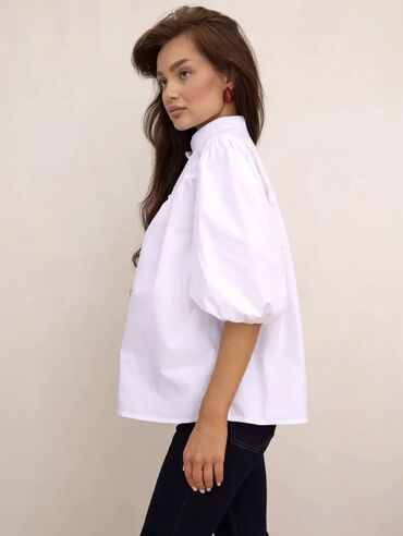 Блузки: Блузка, Крестьянка, Хлопок, Однотонный — 9