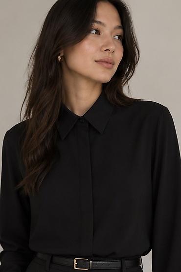 Айымдардын кийими: Блузка, Классикалык модель, Шифон, Solid print, Тунук модель — 1