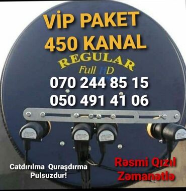 TV və video üçün aksesuarlar - Bakı: Vip paket 450 kanal
✅20 Azerbaycan.
✅300 Turk.
✅150 Rus ve Avropa