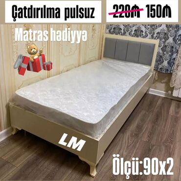 бу кровать купить: Tek nəfərlik yataq dəsti - Ölçü: 90x200 sm (şəkildə “Ölçü: 90x2”) -