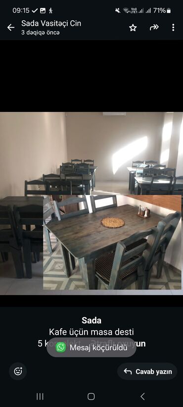 İnformatika: *Sada* Kafe üçün masa desti 5 komplekt 1 dest 180 AZN Ünvan Mirzə