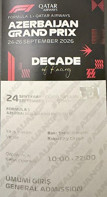 Formula 1 Baki 🏎️ Tarix: 24 Sentyabr Fanzona bileti 1 eded qalib lalafo.az -da Formula 1 Baki 🏎️ Tarix: 24 Sentyabr Fanzona bileti 1 eded qalib