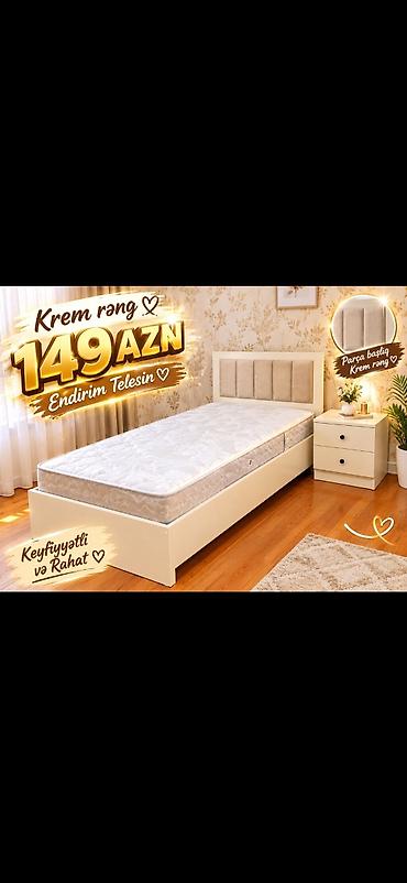 Krem rəng tək nəfərlik çarpayı dəsti - Parça başlıq: yumşaq, krem