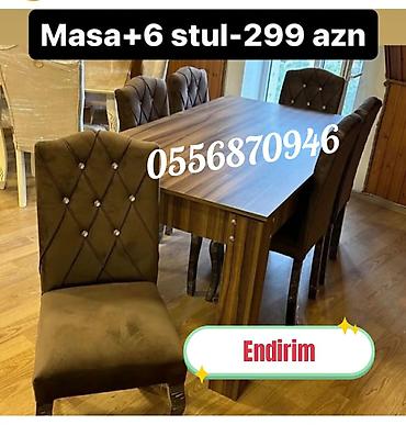Masa və oturacaq dəstləri: Qonaq otağı üçün, Yeni, Açılmayan, Dördbucaq masa, 6 stul — 12