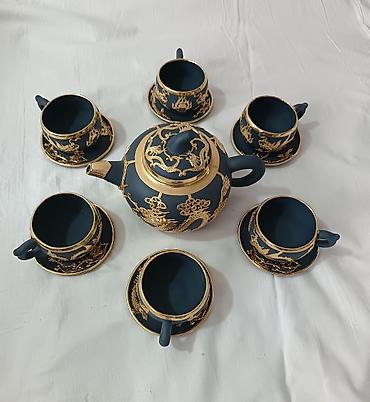 Qab-qacaq və mətbəx ləvazimatları: Çay dəsti, rəng - Göy, Keramika — 6