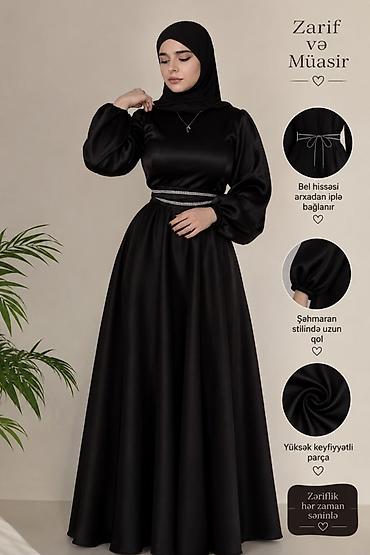 ziyafət paltar: Uzun qollu, beldən dar formaya sahib qara geyim - Zərif siluet — 2