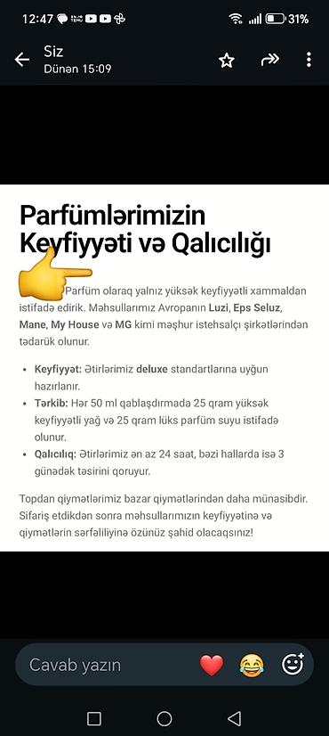 parfum az: Parfüm yağları – müxtəlif ətir nüansları ilə Həcm və qiymətlər — 4