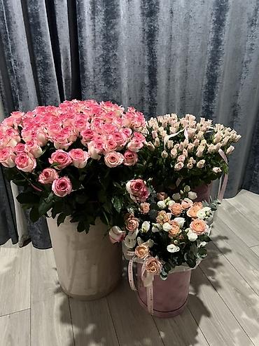 Авторские цветочные букеты в коробках и ведрах 201🌹 101🌹 2 букет сумма