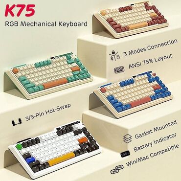 ноутбук 4 ядра цена: KZZI K75 Pro RGB 75% бренд Royal Kludge Беспроводная механическая