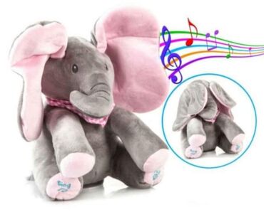 uske pantalone sa visokim strukom: Preslatko Baby Peek A Boo Slonce 32cm (sa plavim, roze i sivim usima)