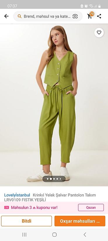 Lovelyistanbul Krinkıl Yelek-Şalvar Pantalon Takım – LRV0109, fıstıq