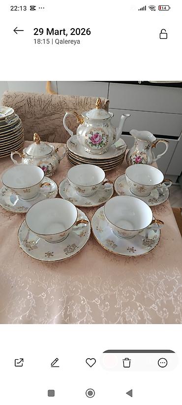 cay: Çay dəsti, rəng - Qızılı, Farfor, 6 nəfərlik — 1