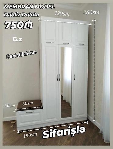 Шкафы: MEMBRAN MODEL dəhliz dolabı – sifarişlə. Ölçülər: - Ümumi hündürlük — 1