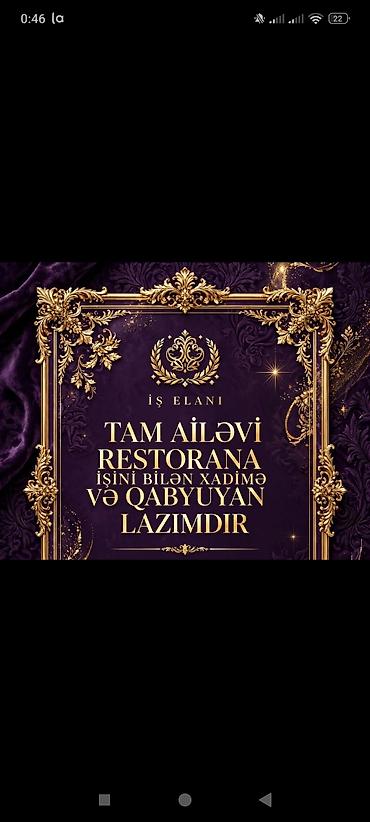 aspaz isi axtaranlar: Qabyuyan tələb olunur, İstənilən yaş — 1