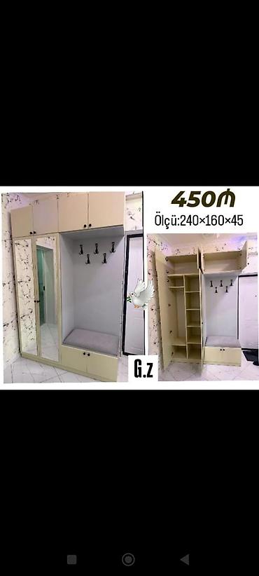 Yeni, 2 qapılı, Güzgülü, Bej, Açılan, Düz dolab