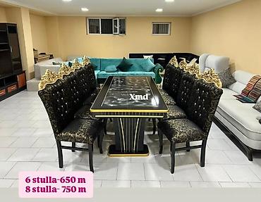 Masa və oturacaq dəstləri: Masa və 6 stul dəsti – Xmd • Komplekt: 1 yemək masası + 6 ədəd stul — 160