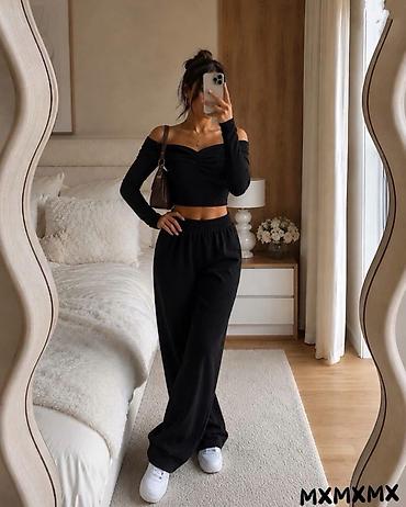 heklane pantalone: Ženski dvodelni komplet – top i pantalone sa širokim nogavicama — 3