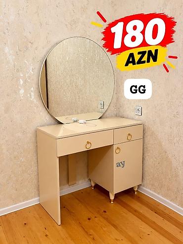 Vizaj/Toalet masası güzgü ilə - Dairəvi böyük güzgü - Krem rəngli