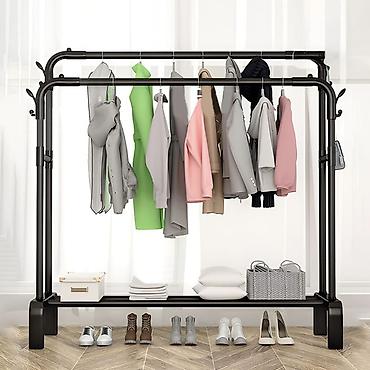 ev saatleri: İkiqat asılqanlı metal geyim rəfi - Material: qalınlaşdırılmış metal — 3