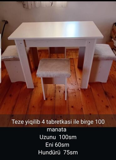 metbext stolu: Mətbəx üçün, Yeni, Açılmayan, Dördbucaq masa, 4 stul