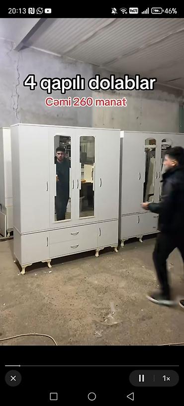 qoz: Dörd qapılı paltar dolabı - Ön hissədə iki ədəd tam ölçülü güzgü - — 4