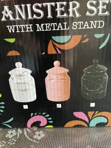 Посуда для готовки: Məhsul: Tekbir Fine Porcelain “Canister Set with Metal Stand” – 7