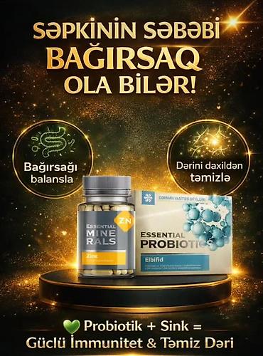 collagen 3 in 1: Məhsul: Essential Probiotics + Essential Minerals Zinc (ZN) kompleksi — 1