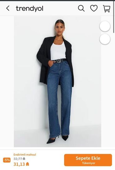 Джинсы: Məhsul: Qadın üçün yüksək belli, düz kəsimli denim şalvar 32 ölçü(34