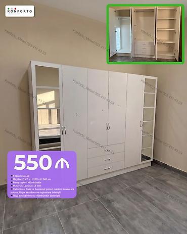 6 qapılı ağ rəngli paltar dolabı - Ölçü: Dərinlik 47 sm × Hündürlük