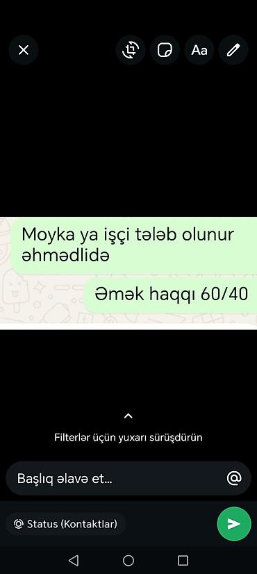 Əməkdaş axtarışı (vakansiyalar): Əhmədli ərazisində avtoyuma məntəqəsinə işçi tələb olunur. Ödəniş — 1
