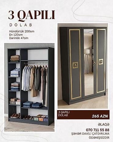 wkaf: 3 qapılı dolab - Ölçülər: hündürlük 200 sm, en 120 sm, dərinlik 47 sm — 1