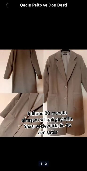 женские кашемировые кофты: Qadın palto və don dəsti Palto: - Rəng: boz - Model: klasik, düyməli