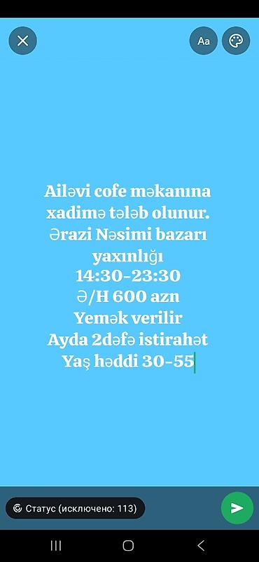 Xadimə tələb olunur, Aylıq ödəniş, 30-45 yaş lalafo.az -da Xadimə tələb olunur, Aylıq ödəniş, 30-45 yaş
