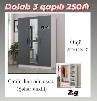 Divanlar: Açılan, 3 qapılı Düz dolab, Şifonyer