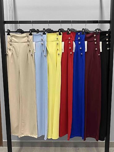 bluze svecane: Ženske elegantne pantalone s visokim strukom i dekorativnim dugmadima — 4