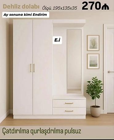 5 15 taxta: Dehliz dolabı – müasir minimal dizayn, ağ rəng. Ölçü: 195×135×35 sm. - — 1