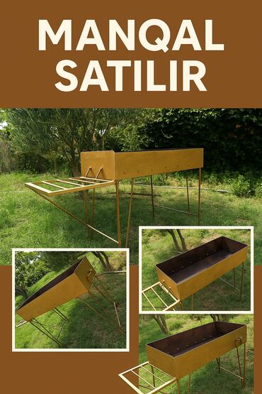 donuz eti satilir: Manqal satılır. 4mm-lik dəmirden yığılıb 11-şişlik yeri var. Ünvan