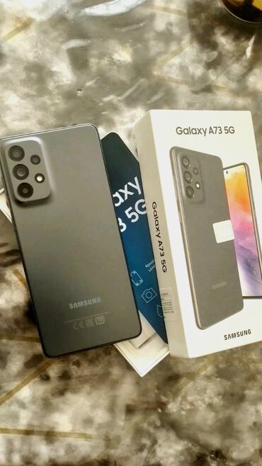 samsung telfonları: Samsung Galaxy A73 5G, 128 ГБ, цвет - Черный, Гарантия, Сенсорный, Отпечаток пальца