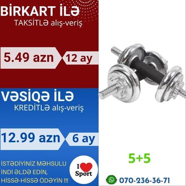 гантел: Xrom qantel dəsti 5+5 kq 🪪 şəxsi̇yyət vəsi̇qəsi̇ i̇lə kredi̇t ( 3 -18