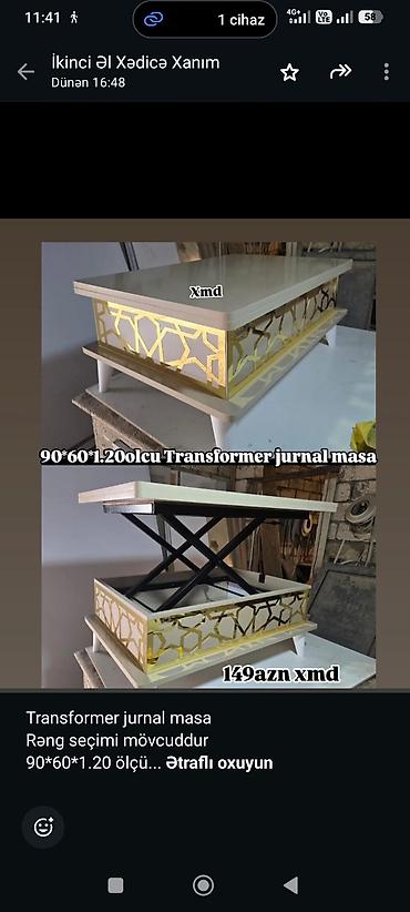 Sifarişlə ev mebeli: Transformer jurnal masa Rəng seçimi mövcuddur 90*60*1.20 ölçü — 8