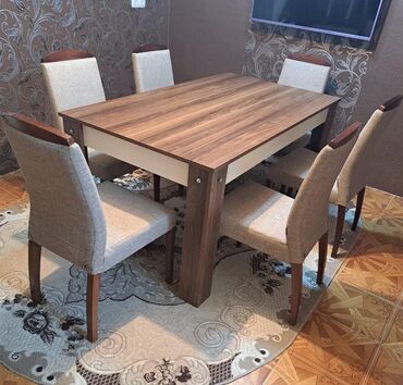 embawood stol stul: Qonaq otağı üçün, Açılmayan, Dördbucaq masa, 6 stul